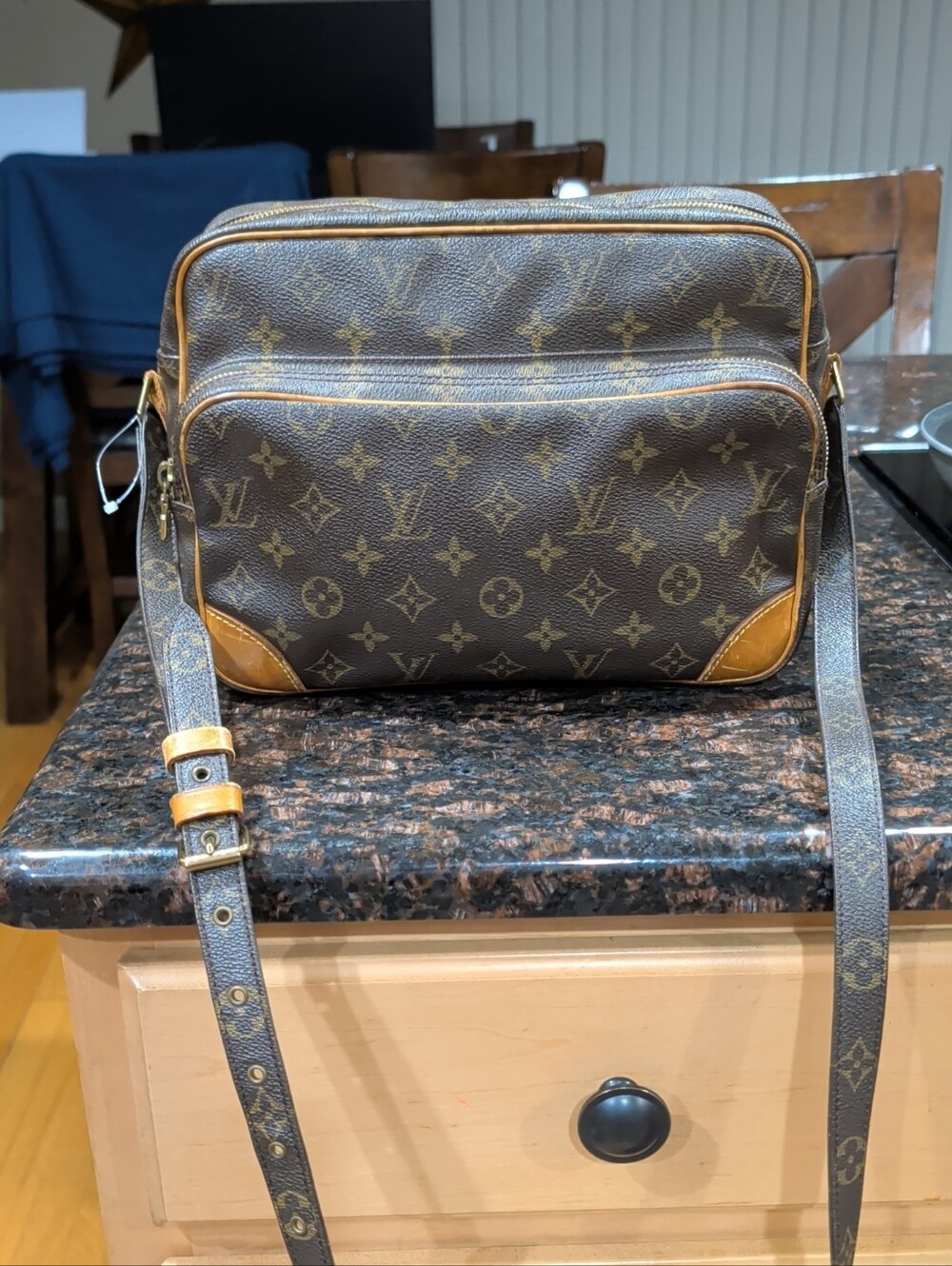 Louis Vuitton Brown Monogram Unisex Nile Messenger Bag with Tan Trim